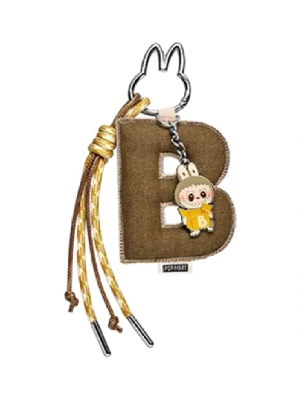 B Letter Bunny Tassel Keychain Charm in Brown and Yellow